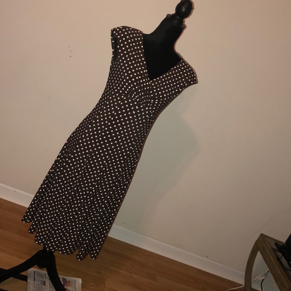 Vintage Ralph Lauren poly. dress w/ white dots.